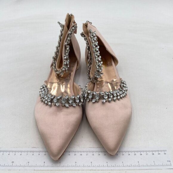 XYD Nude Pointed Toe D'Orsay Wedding Flat Sandals Rhinestones Ankle Strap Shoes - Picture 3 of 8